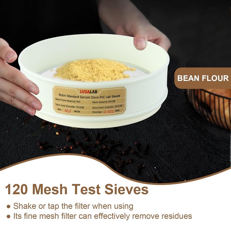 LVDALAB PVC Nylon Lab Sieve 120 Mesh(0.125mm), 7.9Inch(20cm) Diameter Sample Sifter Strainer for Industrial Lab Home - Image 5